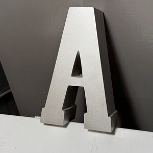 Silver Letter A Decor 8” tall, 3” deep, 5 “ wide Composite Material